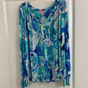 Lilly Pulitzer Vibrant Blue and Green Long Sleeve Top